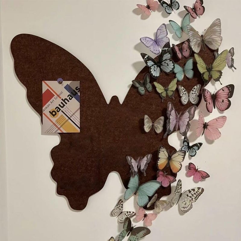 werdecade Pin Board Butterfly Cork Board 16x19 Inch Foldable Butterfly Wings Felt Bulletin Boards 3D Butterflies Wall Decoration Corkboard for Bedroom School Office Home Decor (Coffee) - Image 3